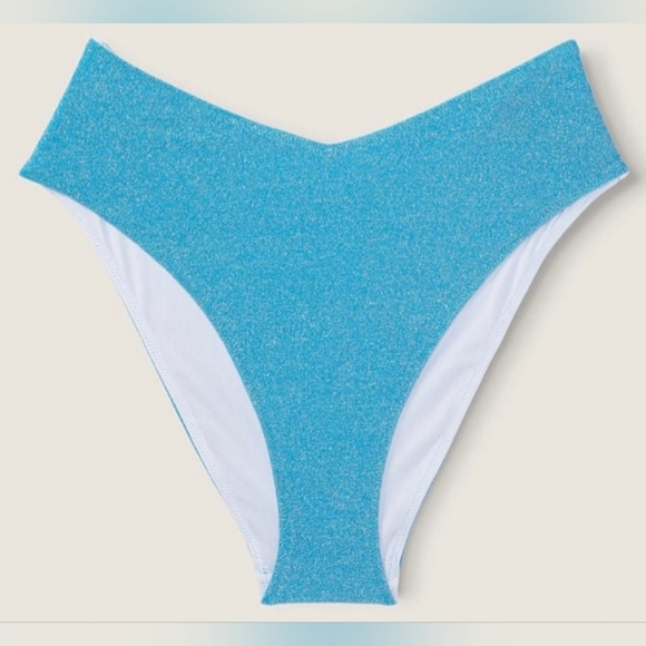 S M 🖤VS PINK Swim Shimmer HighWaist Cheeky Bikini Bottom Blue - Picture 3 of 6